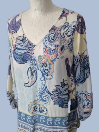 Bluse “ Comma “ Größe 36 in Weiß/Blau/Gelb gemustert 100% Viscose