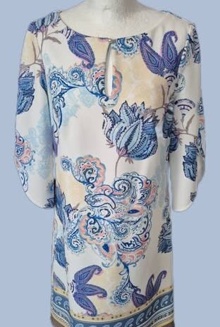 Kleid “ Comma “ Größe 36 in Weiß/Blau/Gelb gemustert