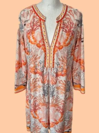 Kleid “ Mint & Mia “ Größe 40 in Offwhite/Orange/Gelb gemustert bestickt