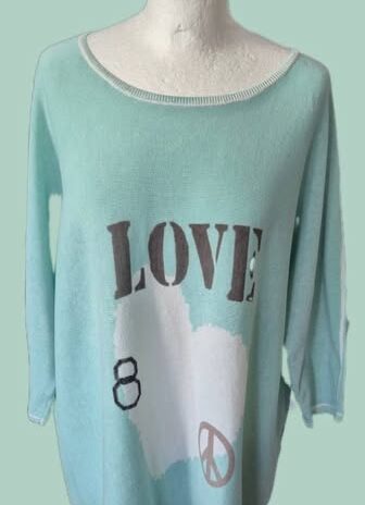 Pulli “ Jones “ Größe 42 in Mintgrün/Offwhite/Print 89% Baumwolle