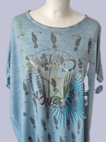 Shirt “ Via Appia “ Größe 42 in Türkis/Grau/Silber/Print 100% Viscose