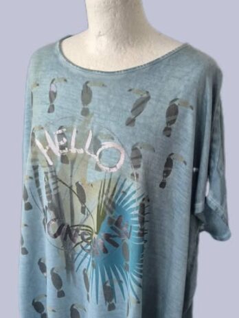 Shirt “ Via Appia “ Größe 42 in Türkis/Grau/Silber/Print 100% Viscose