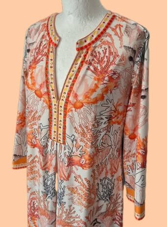 Kleid “ Mint & Mia “ Größe 40 in Offwhite/Orange/Gelb gemustert bestickt