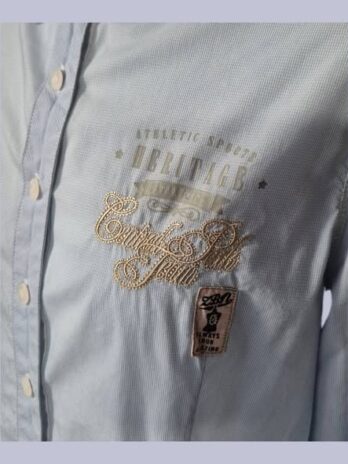 Bluse “ Zabaione “ Größe 38 in Hellblau/Weiß gemustert 65% Baumwolle