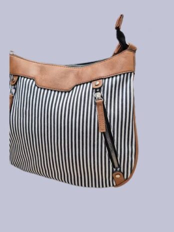 Tasche “ Paolo Bags “ in Blau/Weiß gestreift Canvasleinen/Kunstleder Breite ca 33cm Höhe ca 27cm