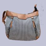 Tasche “ Paolo Bags “ in Blau/Weiß gestreift Canvasleinen/Kunstleder Breite ca 33cm Höhe ca 27cm