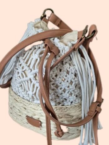 Bucket Bag “ Pepe Jeans “ in Offwhite/Beige Bast/Textil Breite ca 29cm Höhe ca 26cm