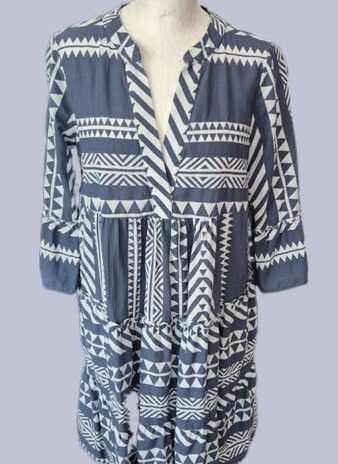 Kleid “ Vero Moda “ Größe M in Graublau/Weiß gemustert 100% Baumwolle