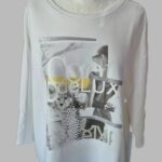 Sweater “ Monari “ Größe 40 in Weiß/Grau/Gelb gemustert 38% Viscose