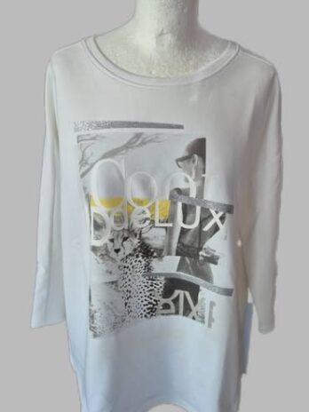 Sweater “ Monari “ Größe 40 in Weiß/Grau/Gelb gemustert 38% Viscose
