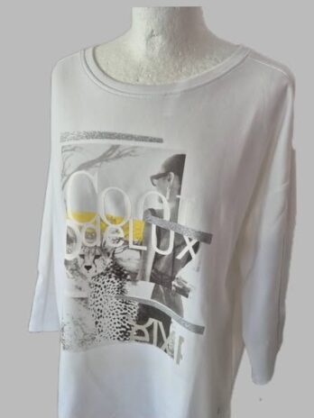 Sweater “ Monari “ Größe 40 in Weiß/Grau/Gelb gemustert 38% Viscose
