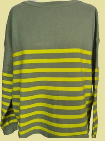 Pulli “ Cartoon “ Größe 38/40 in Salbeigrün/Neongelb gestreift 55% Viscose