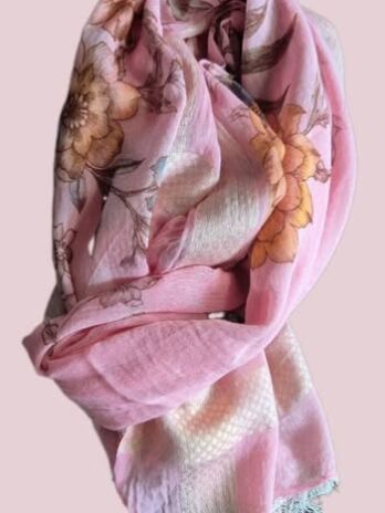 Schal “ Made in Italy “ in Rosa/Floral Leinen/Baumwolle