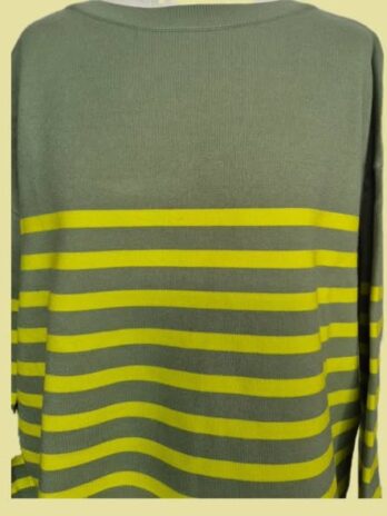 Pulli “ Cartoon “ Größe 38/40 in Salbeigrün/Neongelb gestreift 55% Viscose