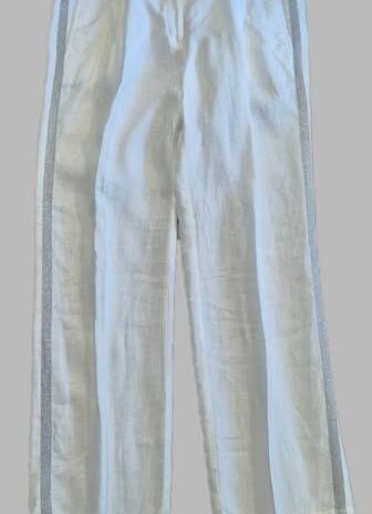 Hose “ Made in Italy “ Größe 40 in Weiß/seitlich grauer Galonstreifen 100% Leinen