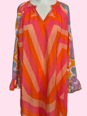 Kleid “ Soul Kathrine “ Größe 44 in Pink/Orange/Bunt gemustert 100% Baumwolle