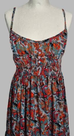 Maxikleid “ Coline “ Größe 36/38 in Orange/Grau/Türkis gemustert
