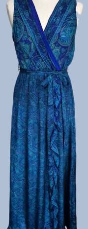 Maxikleid “ Boohoo Fashion “ Größe 38 in Royalblau/Türkis gemustert 80% Seide