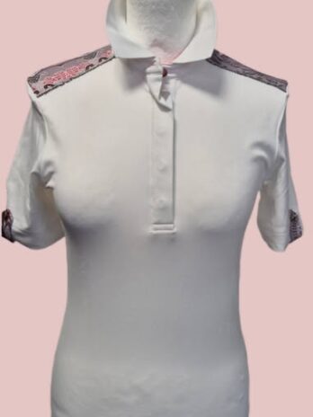 Poloshirt “ Golfino “ Größe 36 in Weiß/Schwarz/Coralle gemustert 95% Polyamide