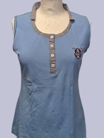 Poloshirt “ Marie-Valois Paris “ Größe 38 in Hellblau/Weiß/Hellgrau kariert 100% Polyamide