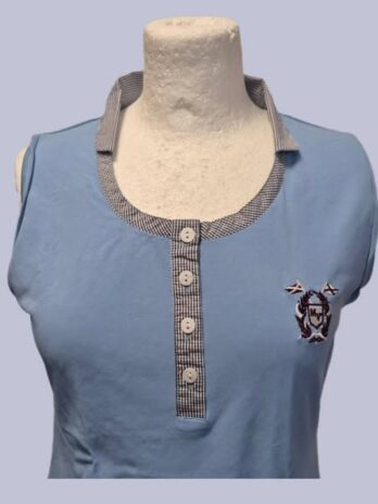 Poloshirt “ Marie-Valois Paris “ Größe 38 in Hellblau/Weiß/Hellgrau kariert 100% Polyamide