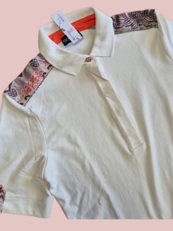 Poloshirt “ Golfino “ Größe 36 in Weiß/Schwarz/Coralle gemustert 95% Polyamide