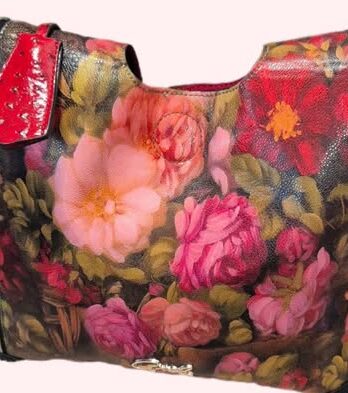 Tasche “ Axel “ in Pink/Rosa/Olivgrün floral Kunstleder Breite ca 36cm Höhe ca 42cm