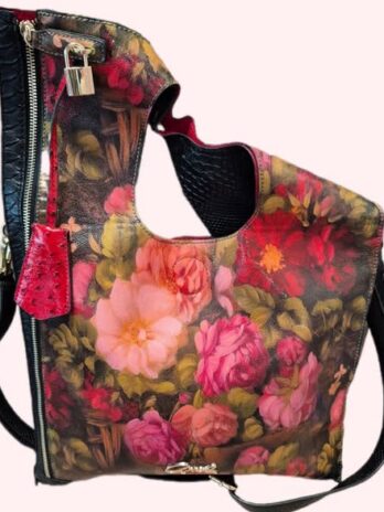 Tasche “ Axel “ in Pink/Rosa/Olivgrün floral Kunstleder Breite ca 36cm Höhe ca 42cm