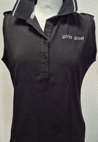 Poloshirt “ Girls Golf “ Größe 40 in Schwarz/Silber 92% Baumwolle