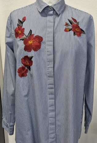 Bluse “ S. Oliver “ Größe 38 in Blau/Weiß/Gestreift/Floral 100% Baumwolle