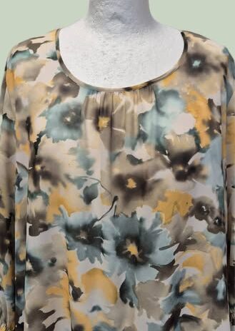 Bluse “ Gerry Weber “ Größe 46 in Khakigrün/Gelb gemustert Viscose