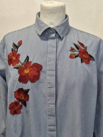 Bluse “ S. Oliver “ Größe 38 in Blau/Weiß/Gestreift/Floral 100% Baumwolle