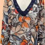 Tunikabluse “ Madeleine “ Größe 46 in Blau/Terracotta/Nude/Rot bestickt Viscose