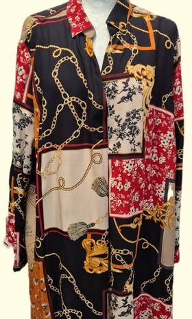 Bluse “ Via Appia Due “ Größe 46 in Schwarz/Rot/Camel gemustert Viscose