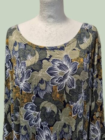 Shirt “ Gerry Weber “ Größe 46 in Dunkelblau/Khakigrün/Gelb gemustert Viscose