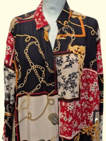 Bluse “ Via Appia Due “ Größe 46 in Schwarz/Rot/Camel gemustert Viscose
