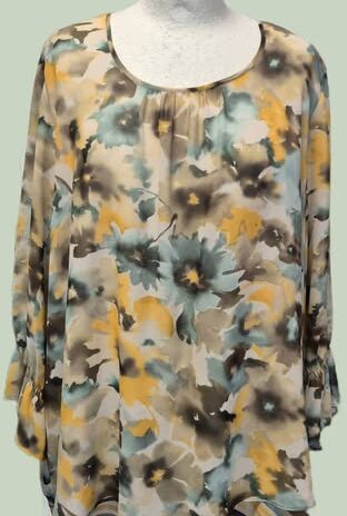 Bluse “ Gerry Weber “ Größe 46 in Khakigrün/Gelb gemustert Viscose