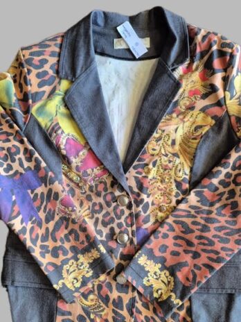 Blazer “ W-Elegant “ Größe 40 in Hellgrau/Gelb/Terracotta gemustert bestickt 62% Baumwolle
