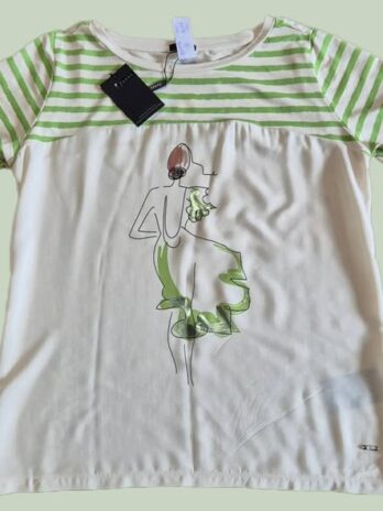 Shirt “ Jones “ Größe 40 in Beige/Grün gestreift Print NEU! 97% Viscose