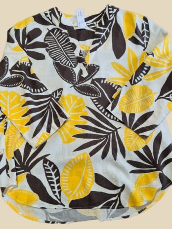 Bluse “ S. Oliver “ Größe 40 in Schokobraun/Gelb/Weiß gemustert 52% Leinen 48% Viscose