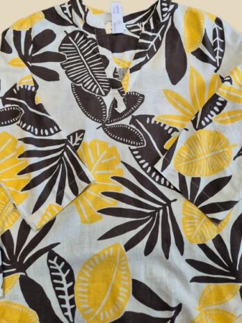 Bluse “ S. Oliver “ Größe 40 in Schokobraun/Gelb/Weiß gemustert 52% Leinen 48% Viscose