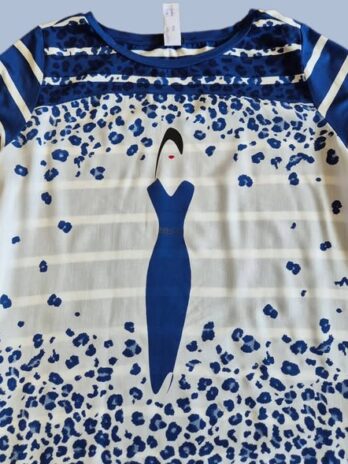 Shirt “ Jones “ Größe 38/40 in Royalblau/Weiß/Print gemustert 95% Viscose