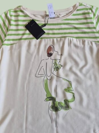 Shirt “ Jones “ Größe 40 in Beige/Grün gestreift Print NEU! 97% Viscose