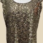 Top “ Vero Moda “ Größe 40 in Khakigrün/Gold/Pailletten