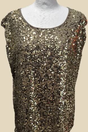 Top “ Vero Moda “ Größe 40 in Khakigrün/Gold/Pailletten