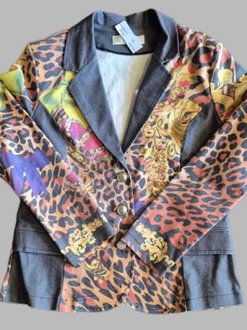Blazer “ W-Elegant “ Größe 40 in Hellgrau/Gelb/Terracotta gemustert bestickt 62% Baumwolle