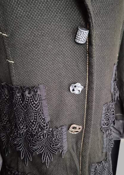 Longblazer " Bottega " Größe 38/40 in Schwarz/Anthrazitgrau 33% Viscose – Bild 3