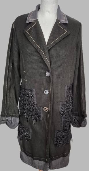 Longblazer " Bottega " Größe 38/40 in Schwarz/Anthrazitgrau 33% Viscose