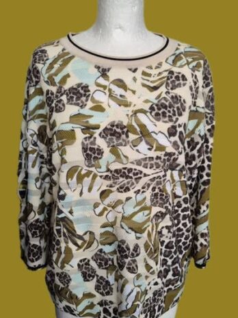 Shirt “ Marccain “ Größe 36/38 (N2/N3) in Beige/Olivgrün/Türkis/Animalprint 60% Baumwolle 38% Viscose