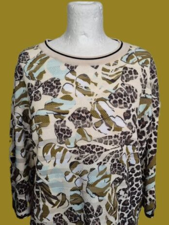 Shirt “ Marccain “ Größe 36/38 (N2/N3) in Beige/Olivgrün/Türkis/Animalprint 60% Baumwolle 38% Viscose